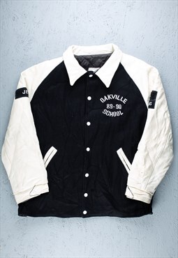 80s USA Black White Oakville School Varsity Jacket - B2258