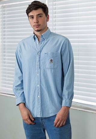 VINTAGE TOMMY HILFIGER SHIRT LOGO DENIM 90S S 9.9