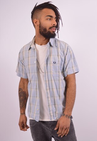 VINTAGE FRED PERRY MENS SHIRT MEDIUM BLUE CHECK