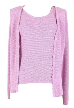 Vintage Cardigan Sweater 90s Y2K Preppy Pink Knit 