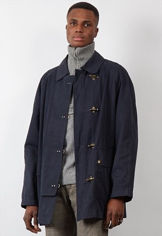 RARE VINTAGE 90'S BURBERRYS NAVY METAL CLASP OVERCOAT