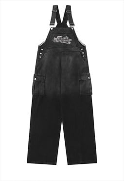 Denim dungarees jean overalls gradient jumpsuit in black