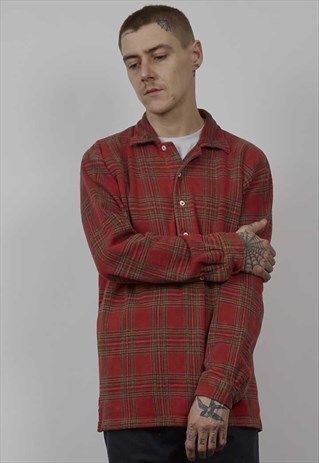 VINTAGE 90'S POLO RALPH LAUREN RED TARTAN FLANNEL PULLOVER S