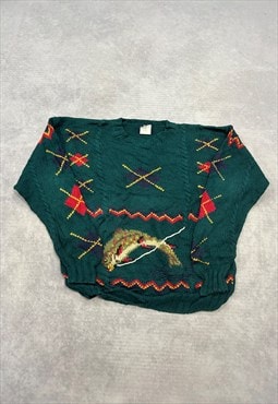 Vintage Woolrich Knitted Jumper Fish Patterned Sweater