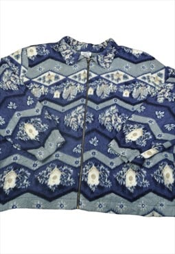 Vintage Fleece Jacket Retro Pattern Blue Ladies XXL