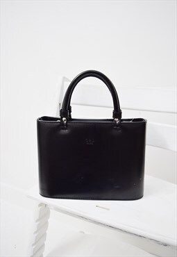 y2k black mini baguette bag with floral pattern