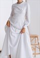 VINTAGE LONG SLEEVE WHITE WEDDING OCCASION MAXI DRESS XS