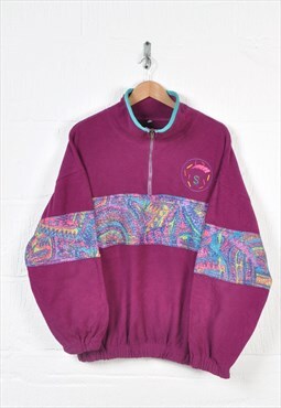 Vintage Fleece 1/4 Zip Retro Pattern Purple XL
