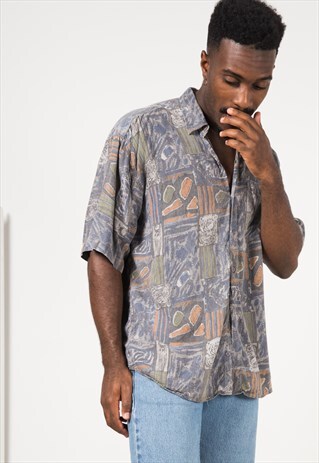 VINTAGE 80S CRAZY PRINT SHIRT / S1958