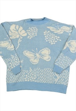 Vintage Knitwear Sweater Butterfly Blue Ladies XL