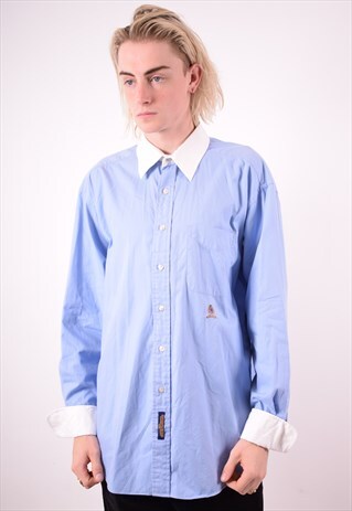 TOMMY HILFIGER MENS VINTAGE SHIRT LARGE BLUE 90S