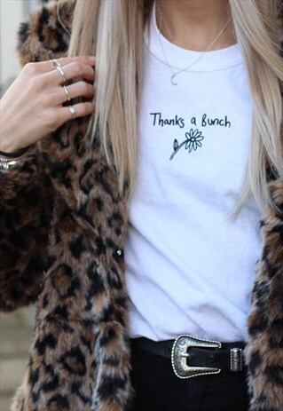 THANKS A BUNCH SLOGAN EMBROIDERED WHITE T-SHIRT