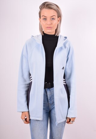 ADIDAS WOMENS VINTAGE HOODIE JACKET LARGE BLUE 90'S