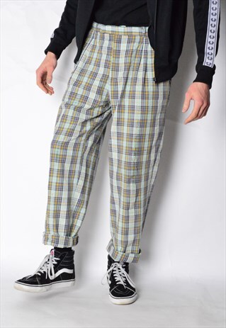 VINTAGE 90S COLOURFUL CHECK LIGHTWEIGHT PANTS