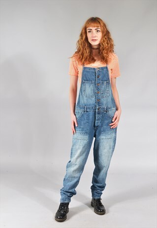 VINTAGE MID BLUE THIN STRAP DUNGAREES