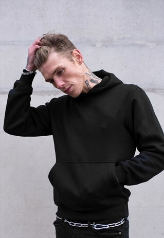 ESSENTIAL BLANK PULLOVER HOODY - BLACK