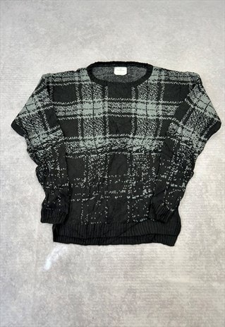 VINTAGE KNITTED JUMPER ABSTRACT PATTERNED GRANDAD SWEATER