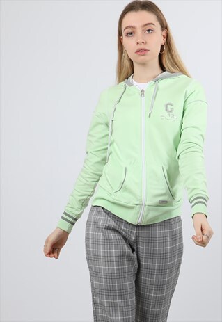 VINTAGE CHAMPION SMALL GREEN PRINTED LOGO ZIPPED HOODIE