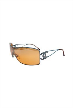 Chanel Sunglasses Shield Crystal CC 4072-B Orange Silver