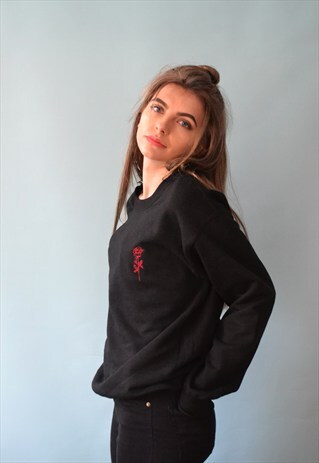 EMBROIDERED RED ROSE JUMPER