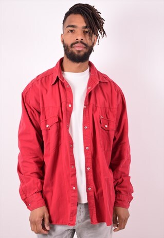 RIFLE MENS VINTAGE DENIM SHIRT XL RED 90S