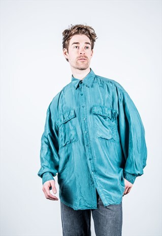 VINTAGE 1980S BLUE SILK SHIRT