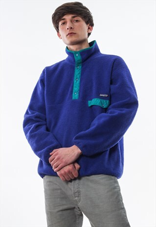 VINTAGE PATAGONIA SYNCHILLA SNAP-T PULLOVER JACKET 90S BLUE