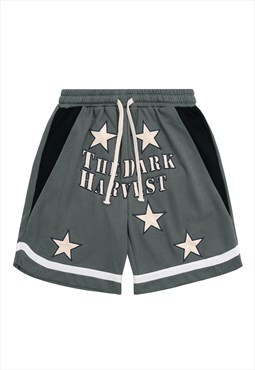 Embroidered skater shorts premium star patch pants in grey