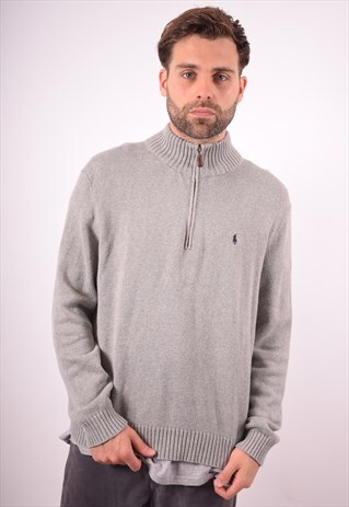 POLO RALPH LAUREN MENS VINTAGE JUMPER SWEATER LARGE GREY 90S