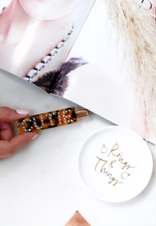 TORTOISE SHELL DIAMANTE 'CUTIE' GOLD BARRETTE HAIR CLIP PIN