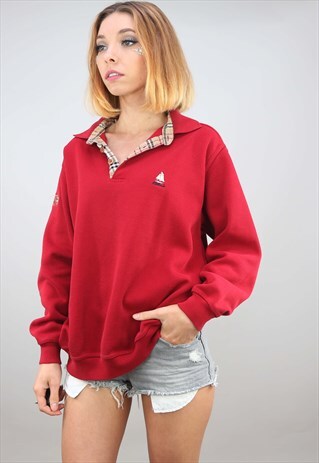 VINTAGE OVERSIZED RED 1/4 SWEATSHIRT
