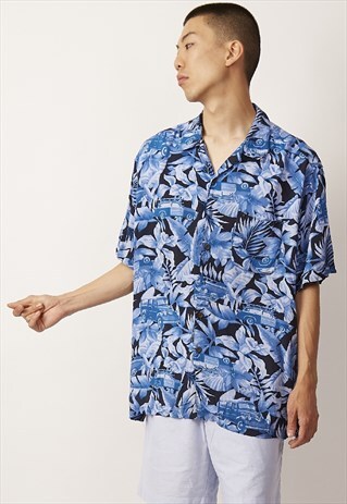 VINTAGE 90'S BLUE PREMIUM CAR HAWAIIAN SHIRT