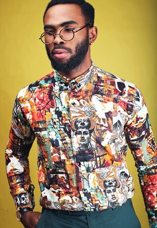 BALI - ABSTRACT FESTIVAL MASK PRINT LONG SLEEVE SHIRT