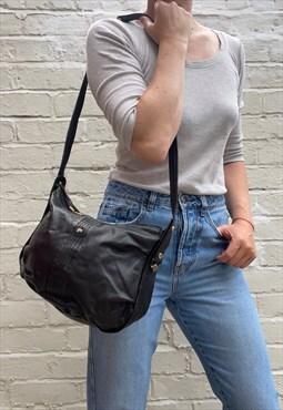 Soft Slouchy 80s Black Leather Shoulder Bag