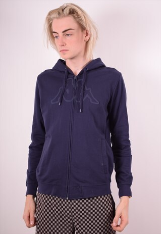 KAPPA MENS VINTAGE HOODIE JACKET MEDIUM NAVY BLUE 90S