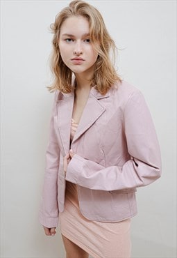 Vintage Y2k Fitted Pink Leather Button Up Blazer Jacket S/M
