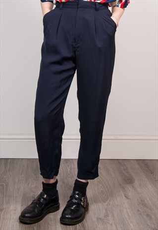 90'S VINTAGE NAVY BLUE TAPERED HIGH WAIST TROUSERS