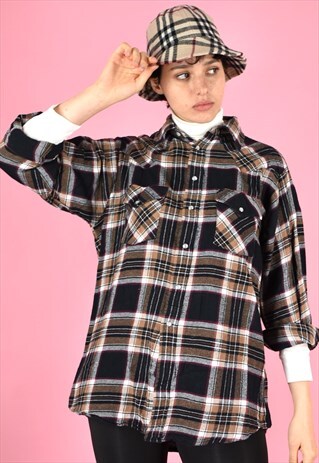 VINTAGE 90S FLANELL SHIRT BROWN CHECKERED