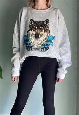 Vintage Grey Wolf Motif Sweatshirt