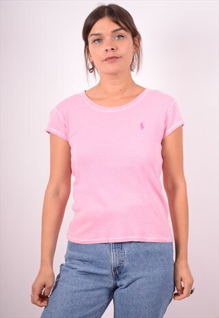 RALPH LAUREN WOMENS VINTAGE T-SHIRT TOP MEDIUM PINK STRIPES