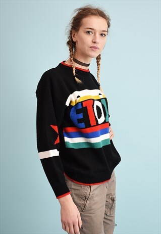 80'S RETRO SLOGAN ATHLEISURE TEEN KNIT JUMPER
