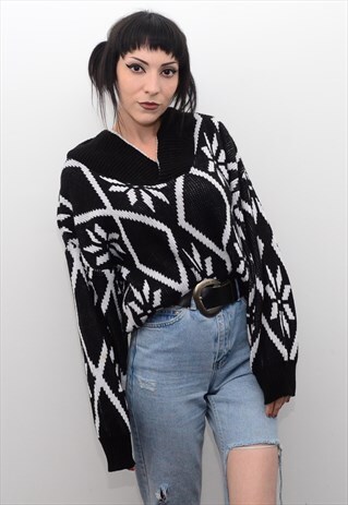 VINTAGE 90'S RETRO ABSTRACT PATTERNED SLOUCHY JUMPER