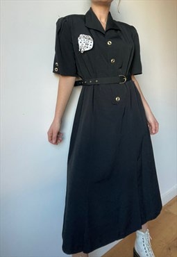 Vintage Black 80s Midi Dress