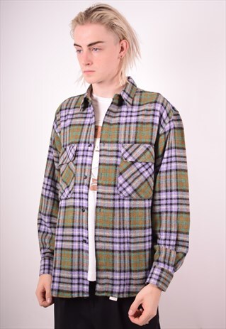 MENS VINTAGE FLANNEL SHIRT LARGE MULTI CHECK 90S