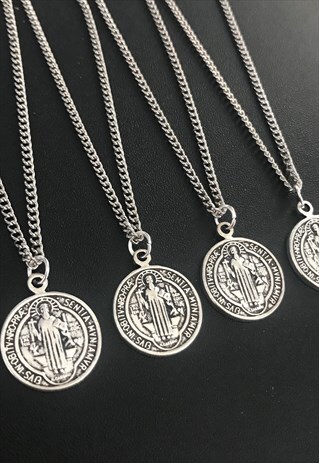 24" SILVER SAINT BENEDICT NECKLACE