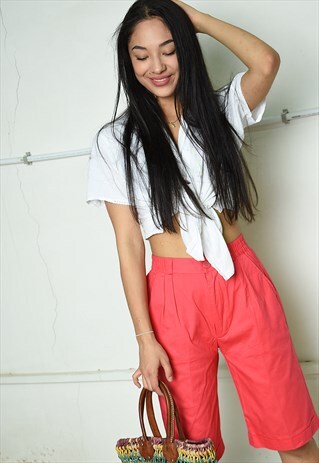 90'S RETRO HIGHWAISTED PINK PARIS CHIC BERMUDA SHORTS