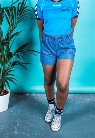 VINTAGE 1990S CUT OFF SHORTS IN BLUE DENIM