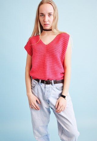 90'S RETRO KNIT OVERSIZED PINK TOP BLOUSE