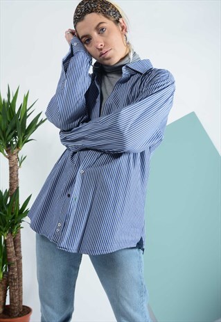 VINTAGE TOMMY HILFIGER STRIPED SHIRT BLUE WITH LOGO