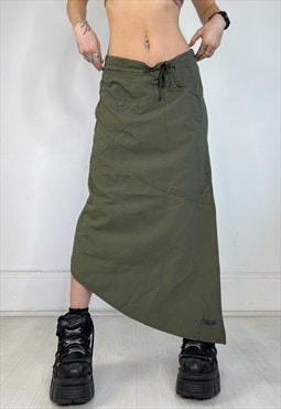 Vintage Y2k Midi Skirt Archive Asymmetric Layered Khaki 90s